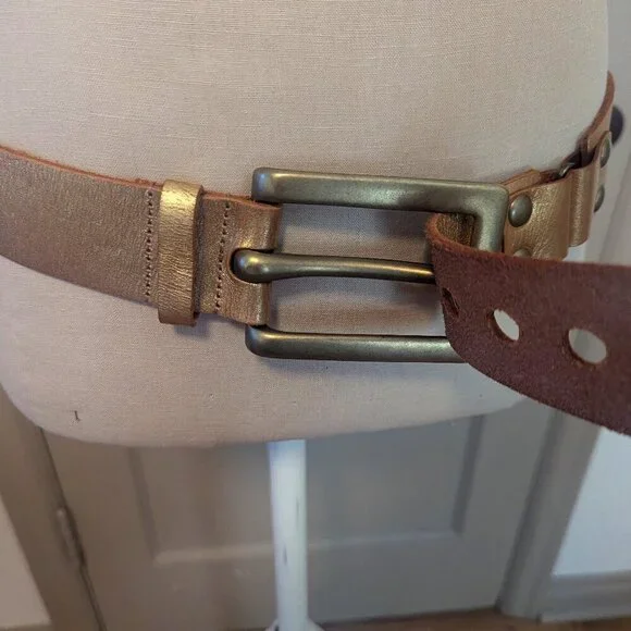 Linea Pelle Statement Chunky Buckle Leather Studded Belt Handmade Boho Gold - Picture 4 of 9